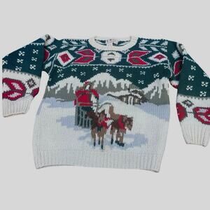 Eddie Bauer Vintage Dog Sled Winter Scene Mens M 100% Wool Excellent Condition